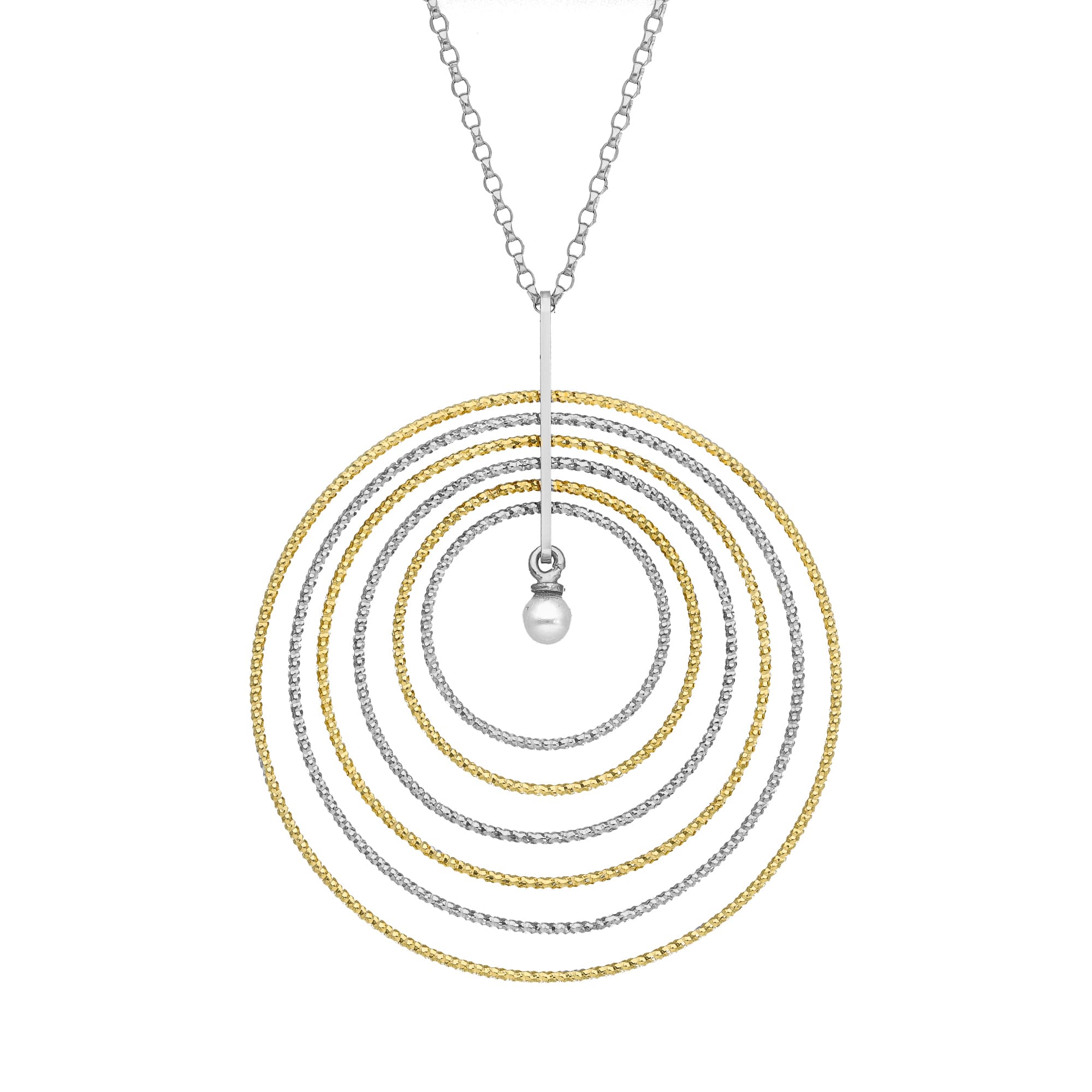 Collier en argent doré bicolore multi rond avec perle