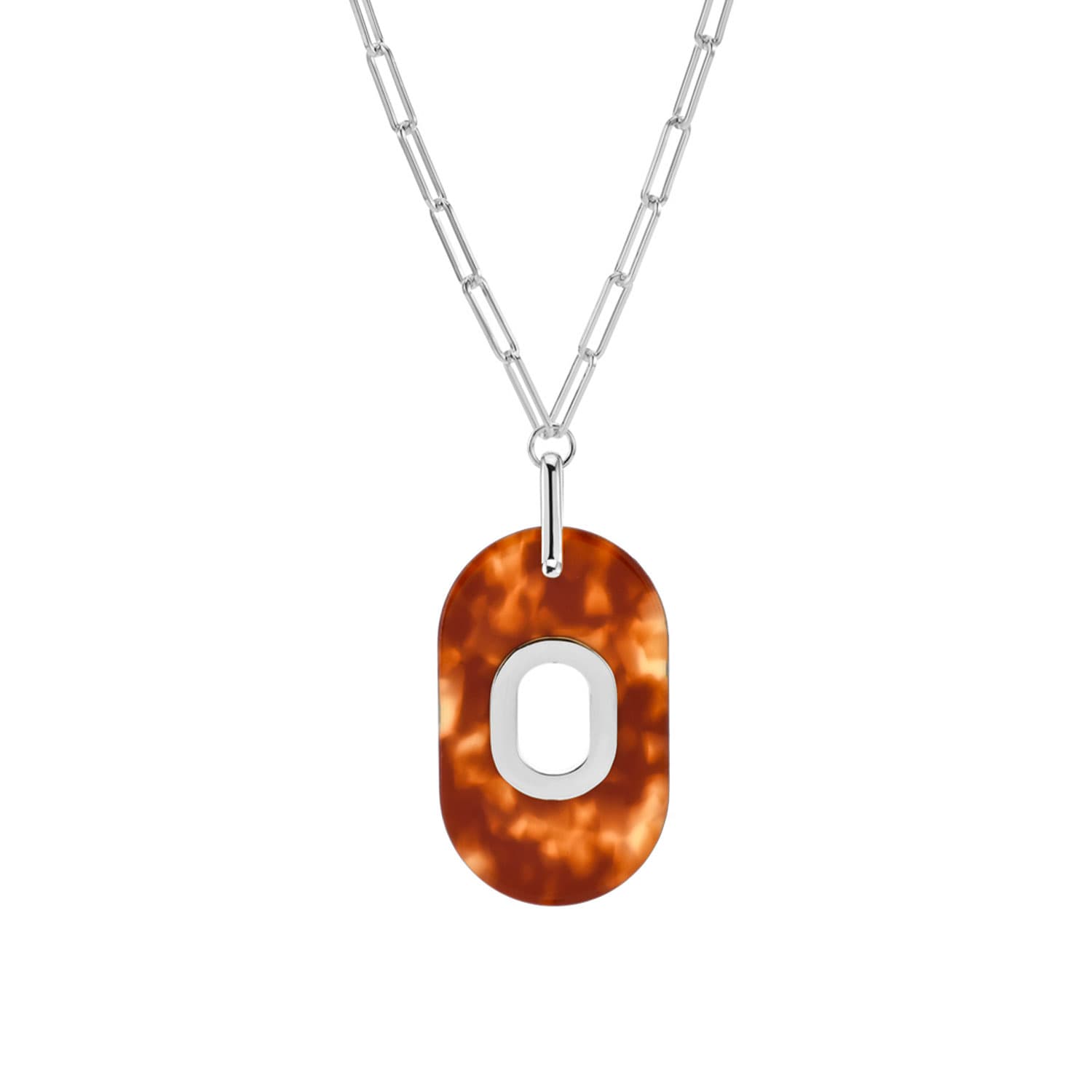 Collier en argent et acétate marron ovale