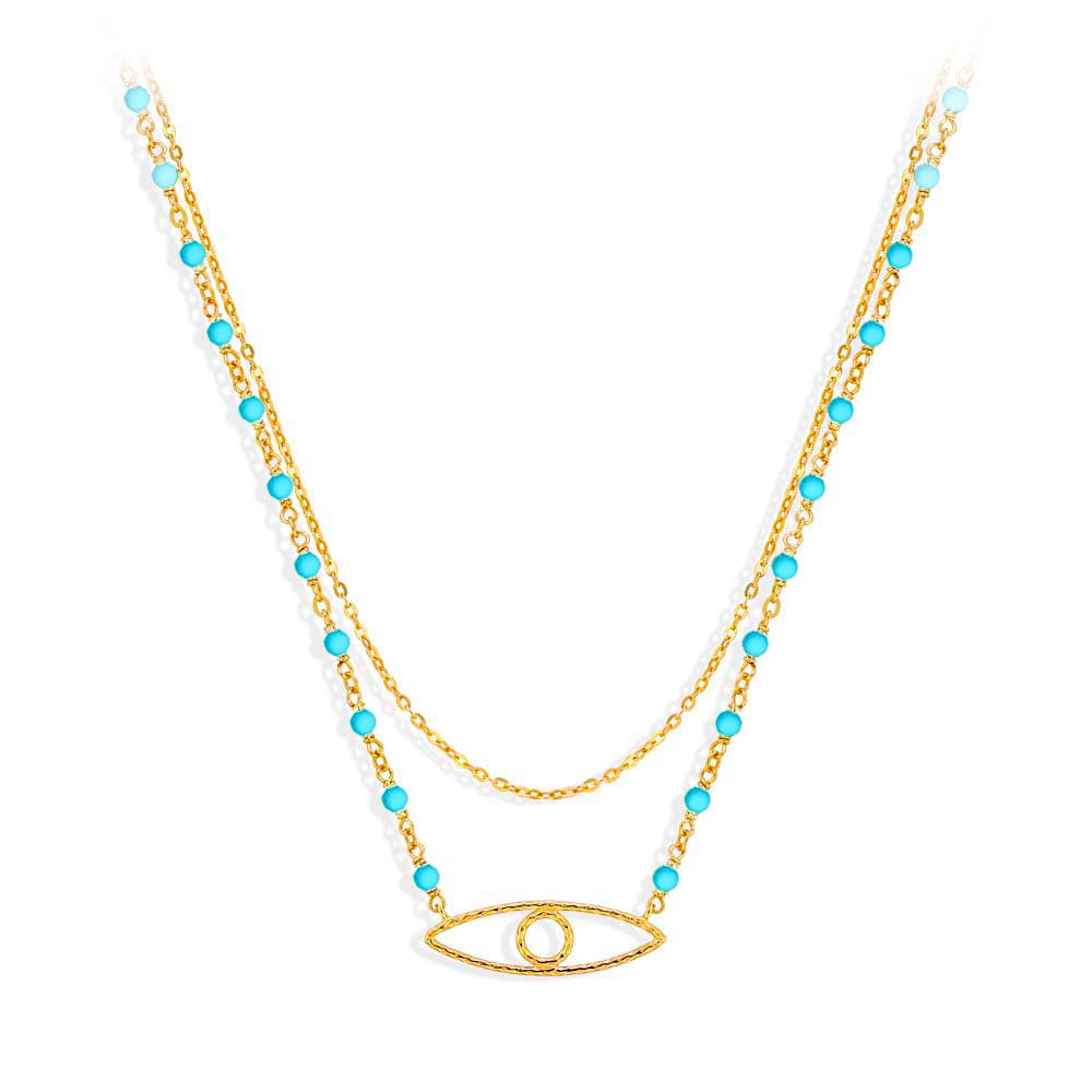 Collier femme en argent œil orus doré et pierre turquoise