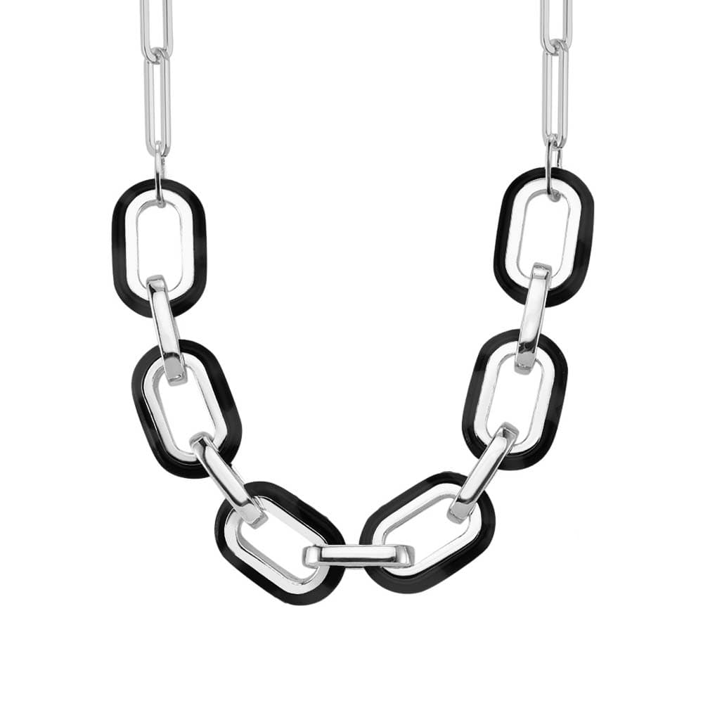 Collier en argent rectangle et acétate noire anaïs