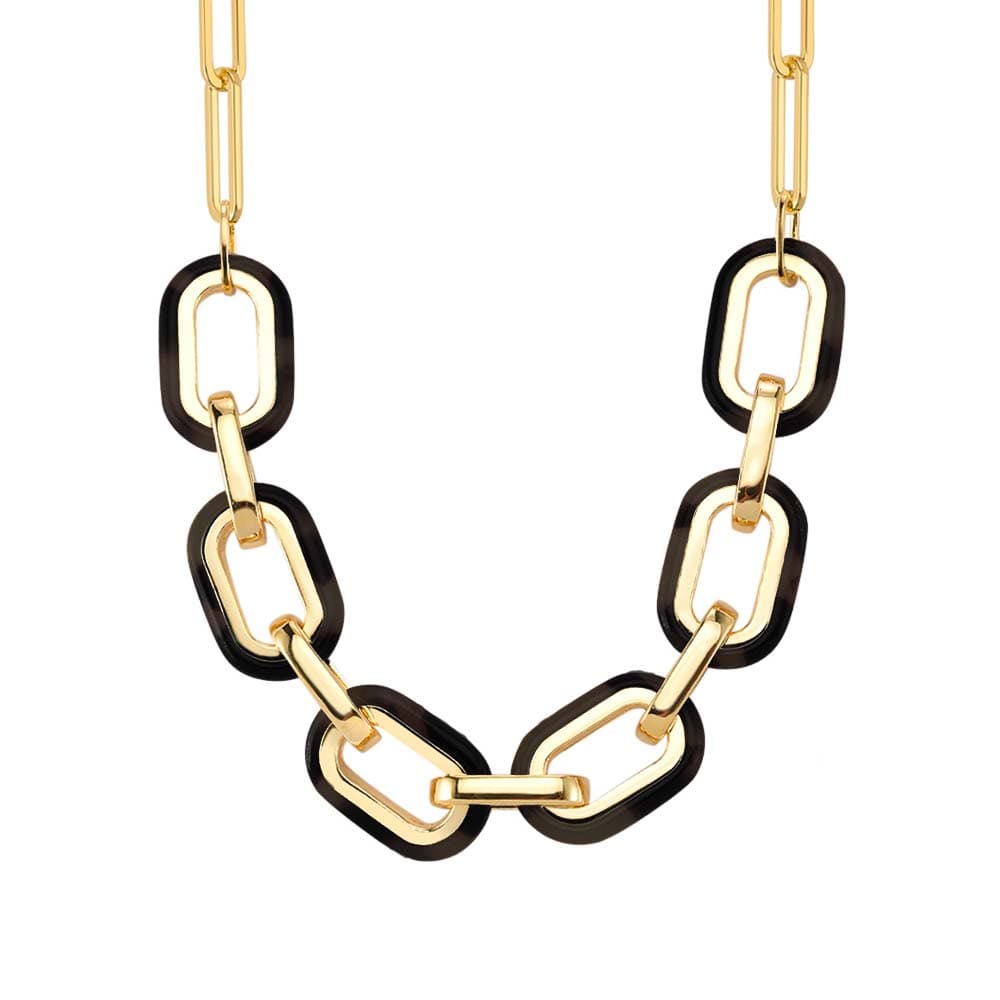 Collier en argent rectangle doré et acétate noire anaïs