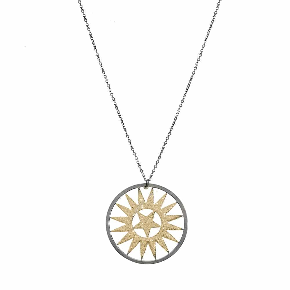 Collier étoile des neiges argent noir glitter doré