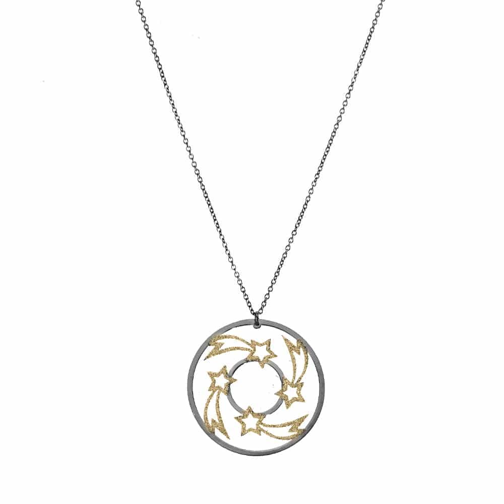 Collier étoile filante argent noir glitter doré