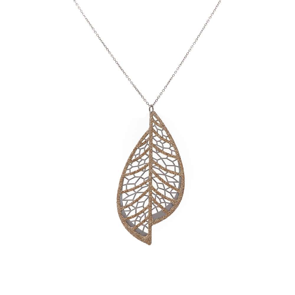 Collier argent feuille de laurier bicolore