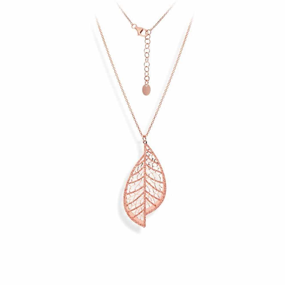 Collier argent feuille de laurier rose
