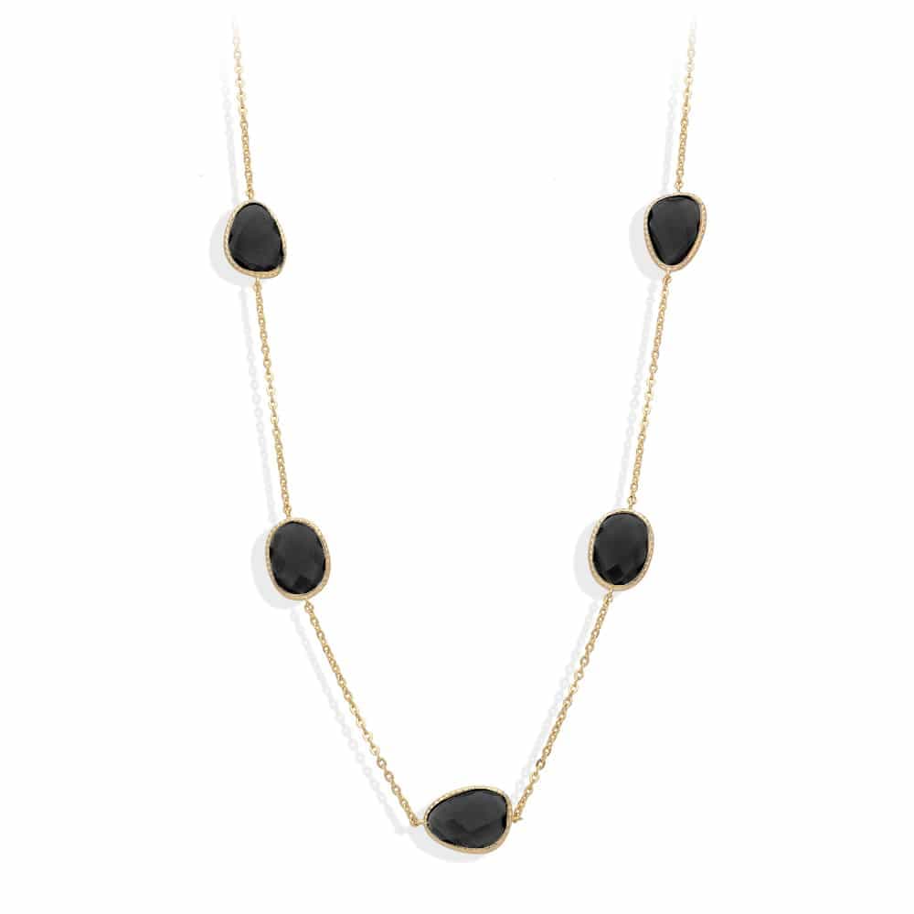 Collier long argent doré victoria cristal noir