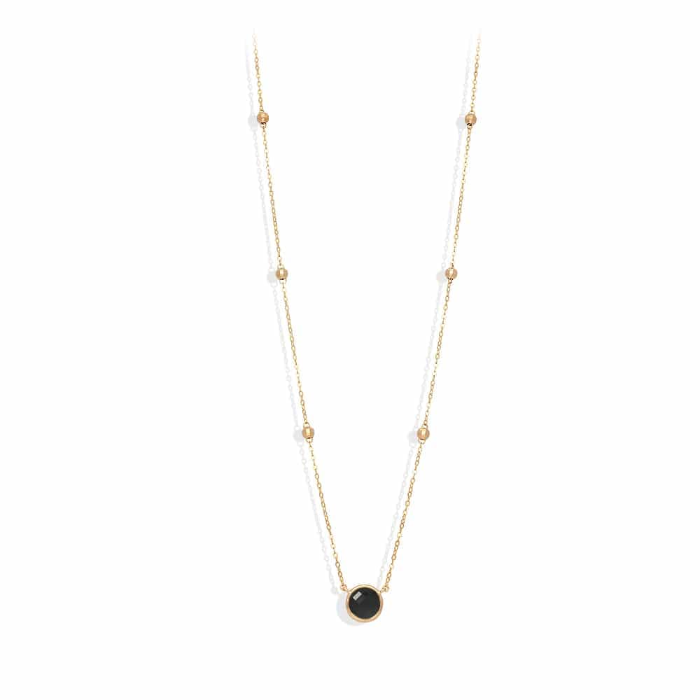 Collier long argent doré valentine cristal noir