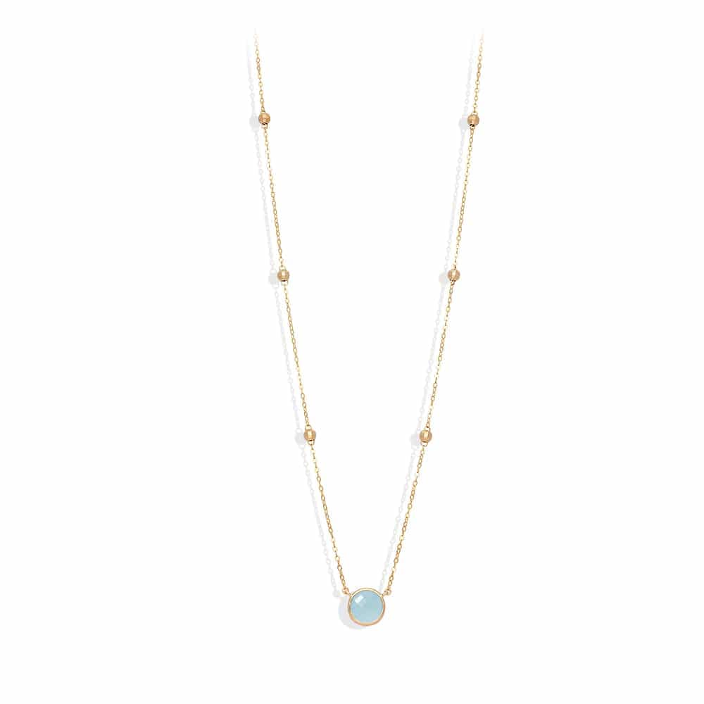 Collier long argent doré valentine cristal vert eau