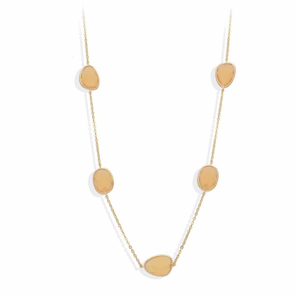 Collier long argent doré victoria cristal pêche