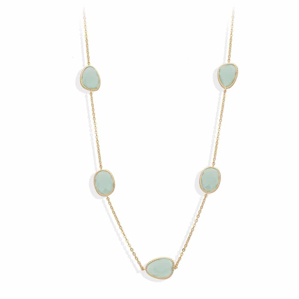 Collier long argent doré victoria cristal vert eau