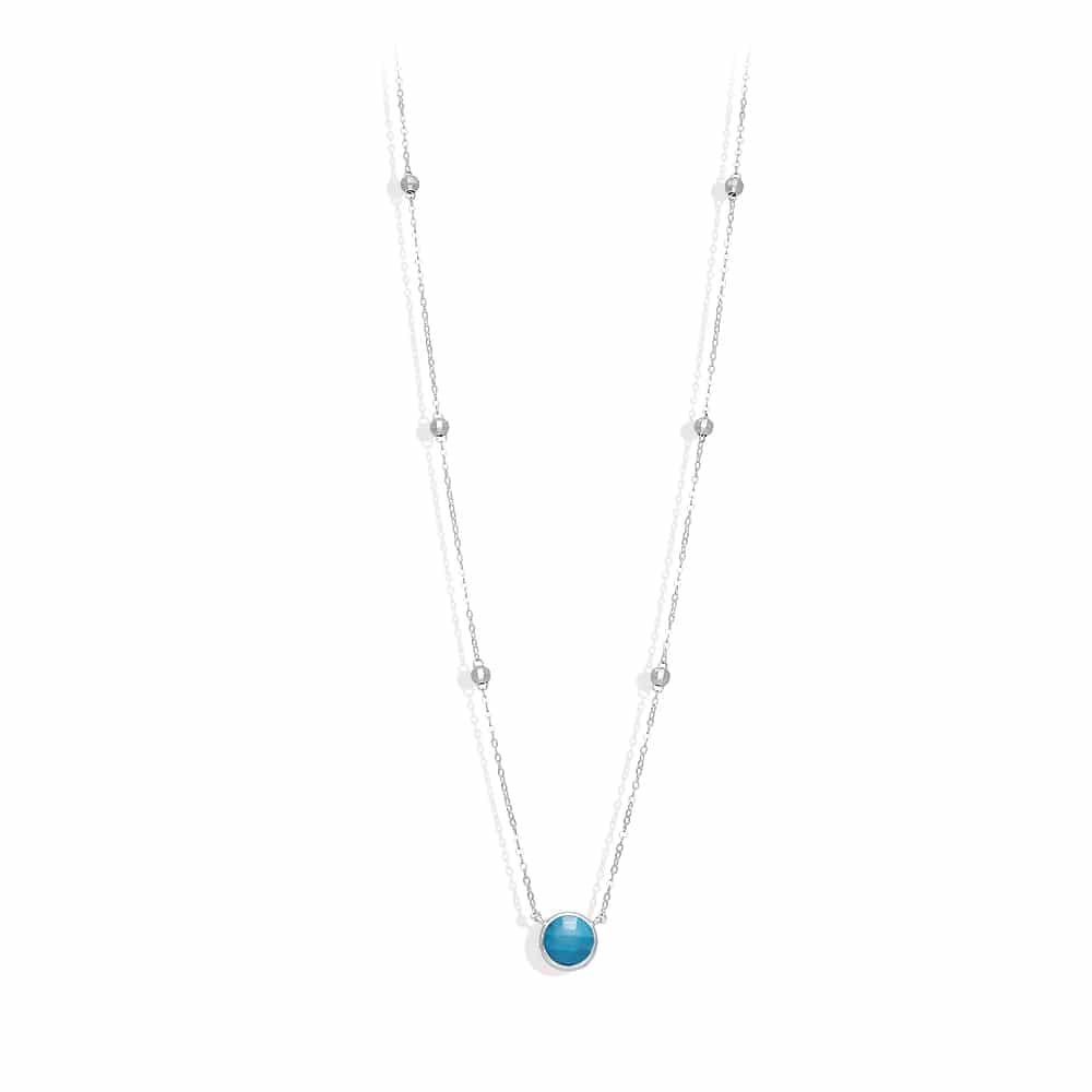 Collier long argent valentine cristal turquoise