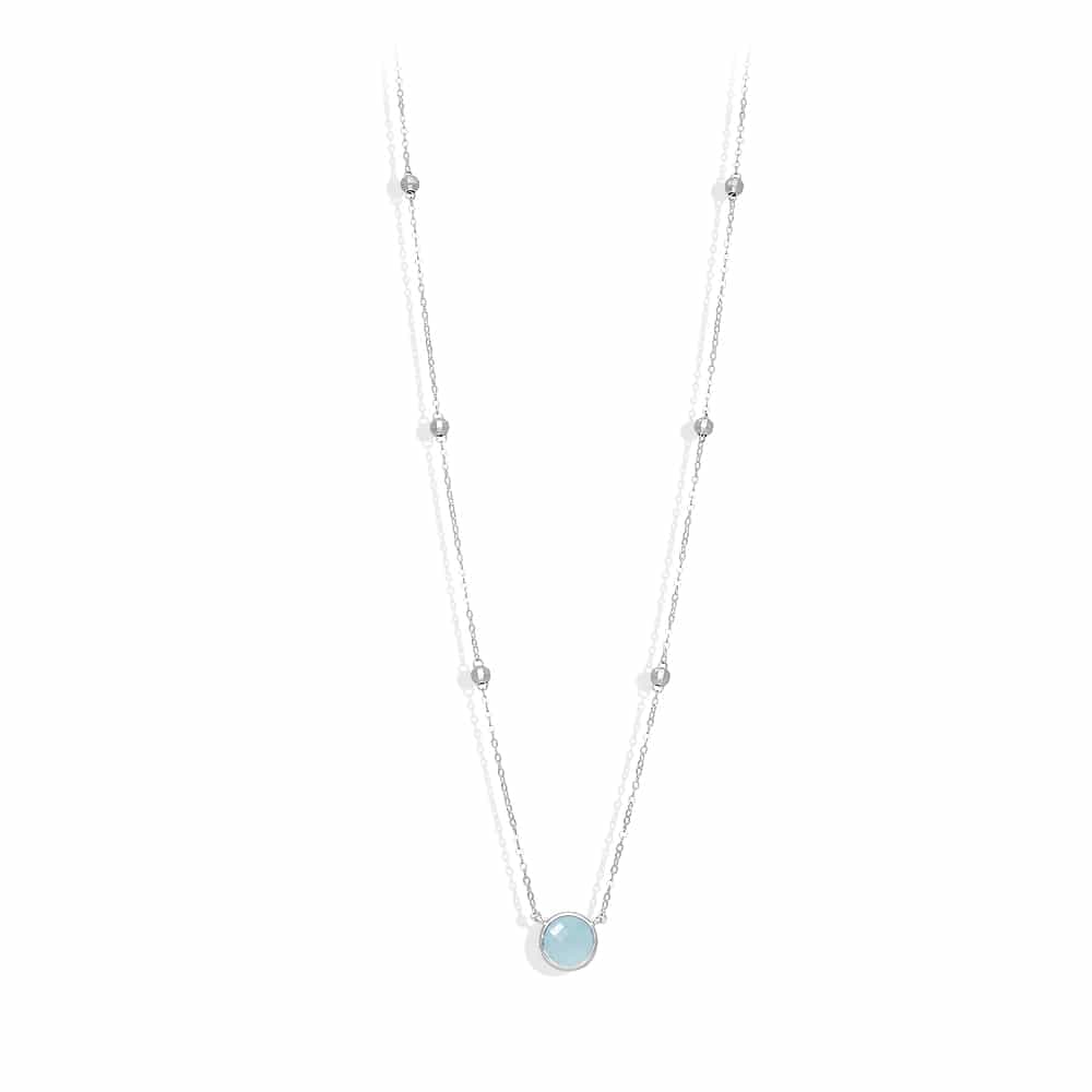 Collier long argent valentine cristal vert eau