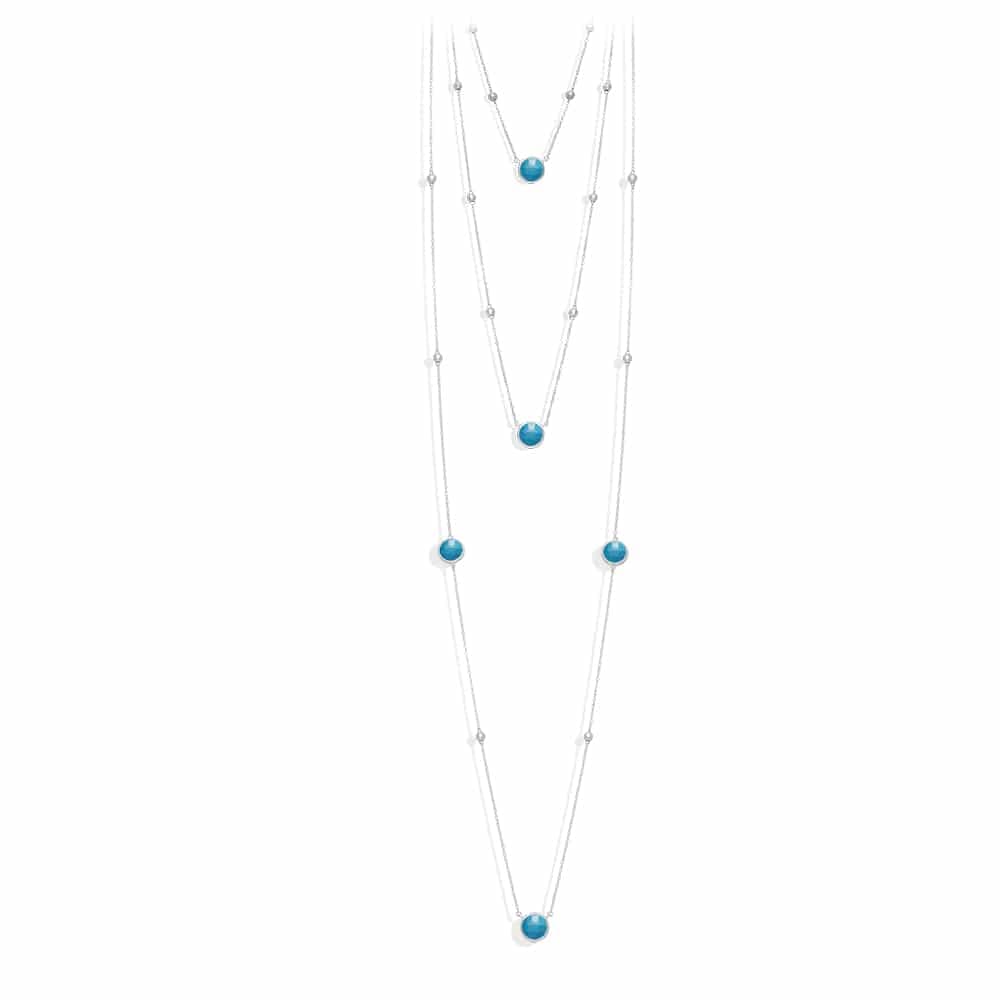 Collier sautoir argent long double valentine cristal turquoise
