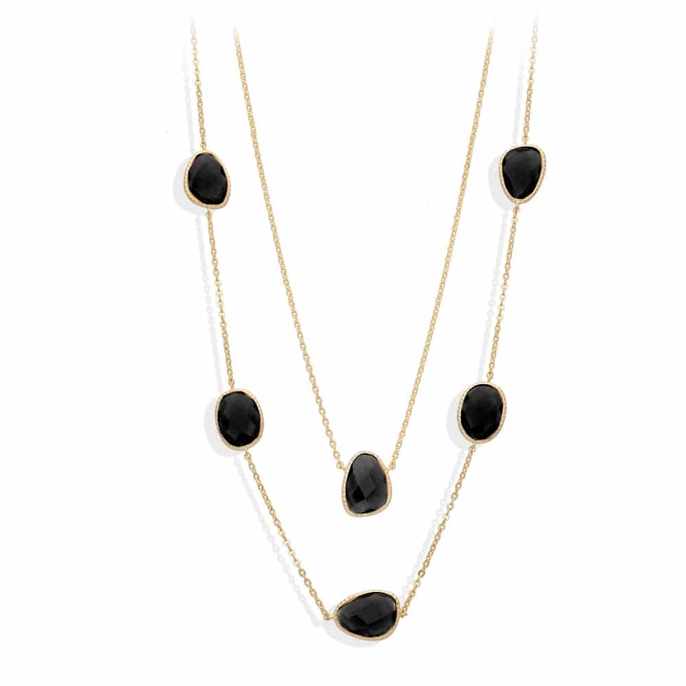 Collier long sautoir argent doré victoria cristal noir