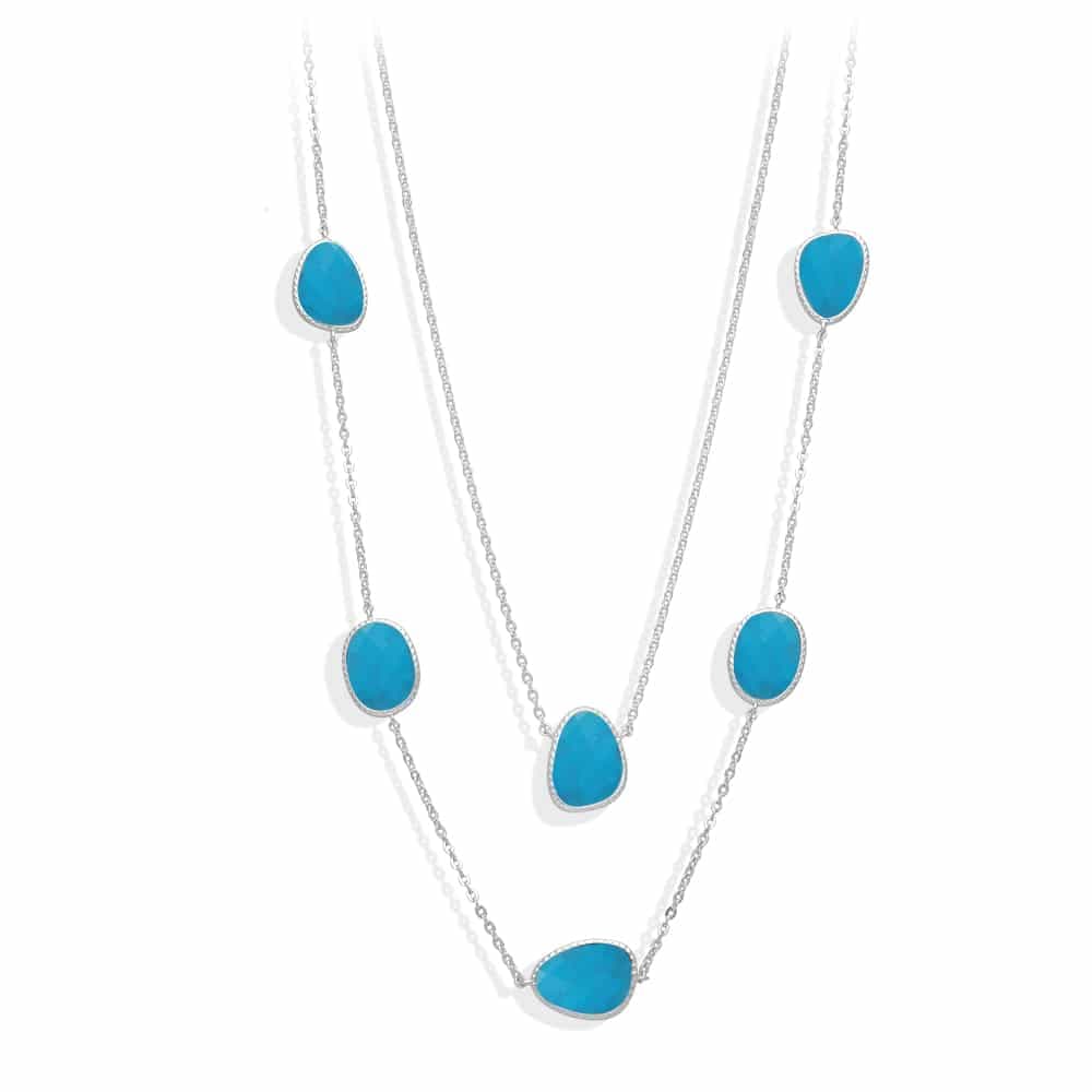 Collier long sautoir argent victoria cristal turquoise
