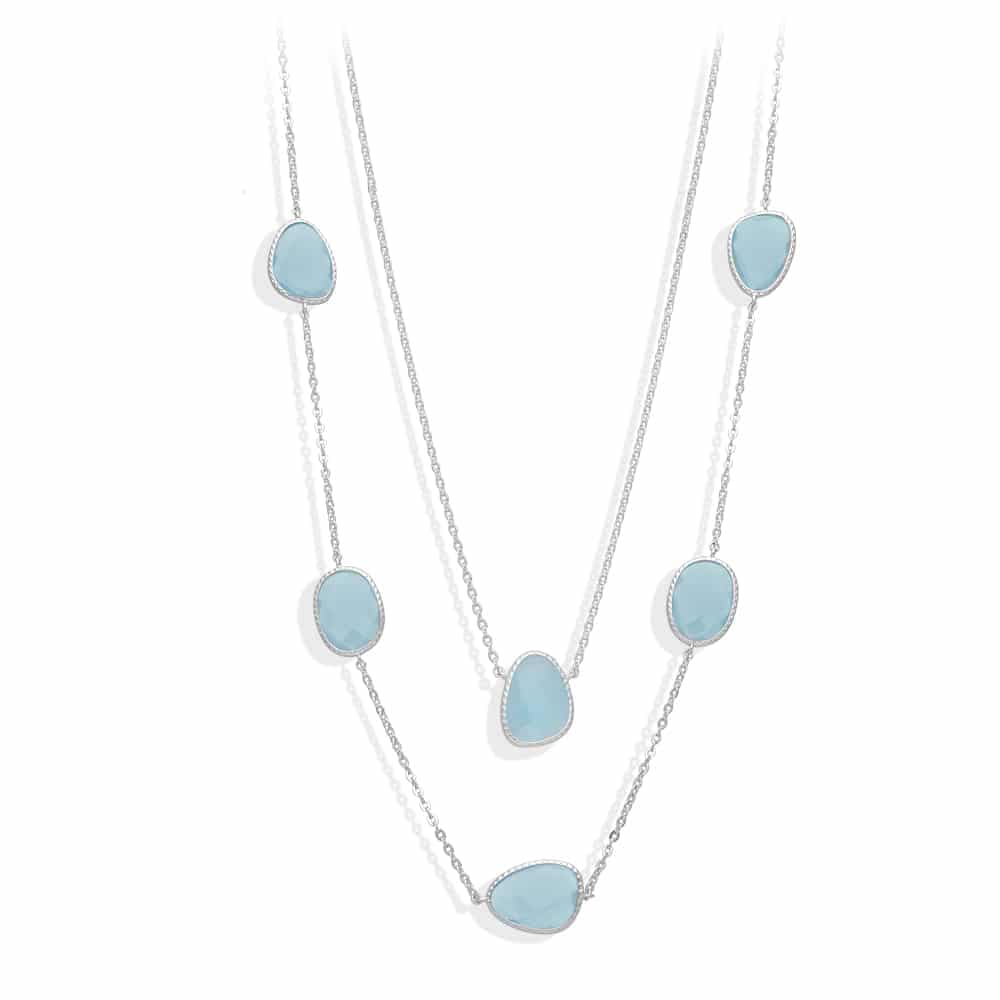 Collier long sautoir argent victoria cristal vert eau