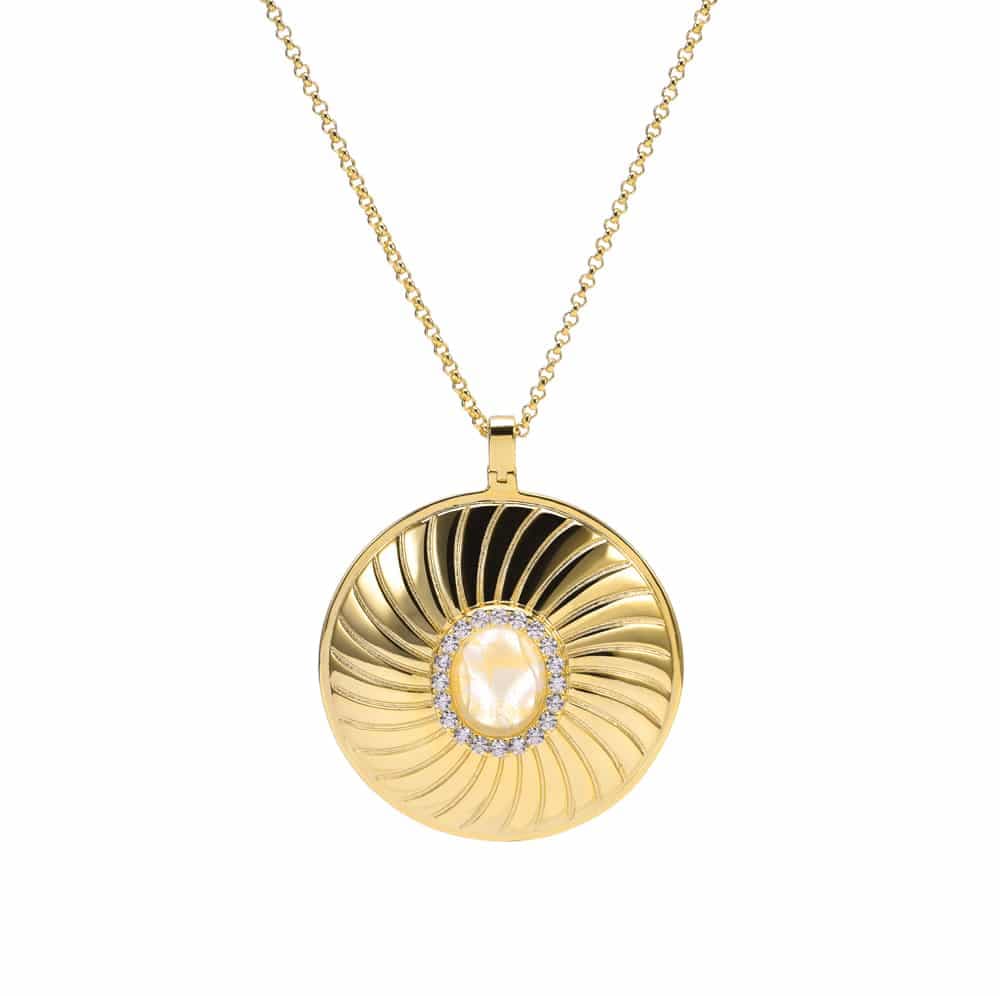 Collier médaillon argent doré élisabeth pierre nacre blanche