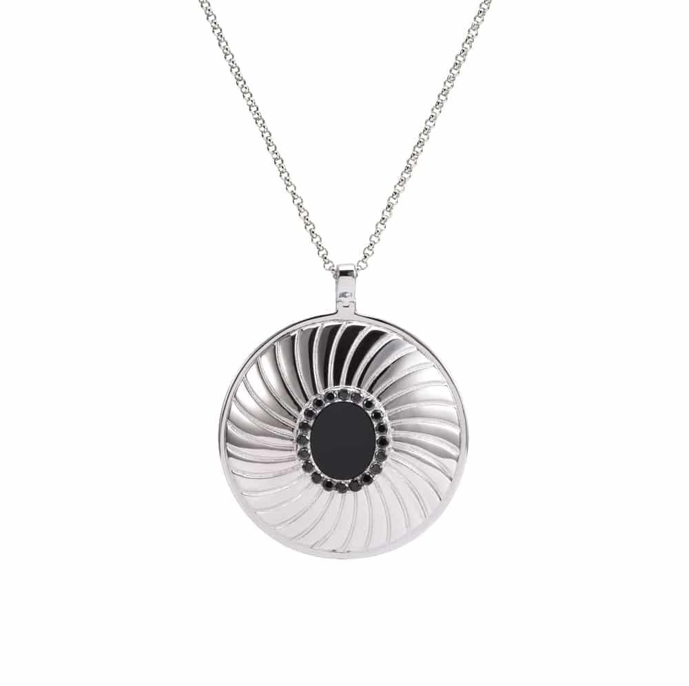 Collier médaillon argent elisabeth pierre onyx noire