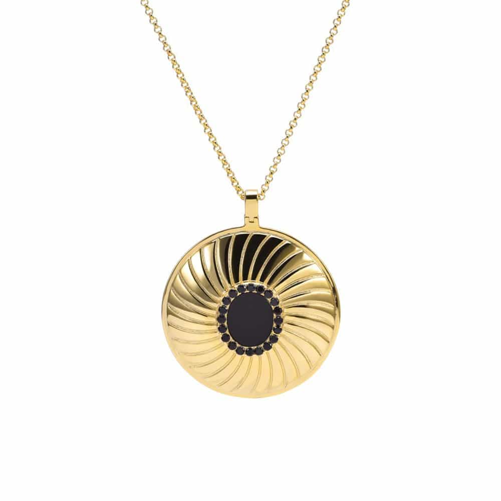Collier médaillon argent doré elisabeth pierre onyx noire