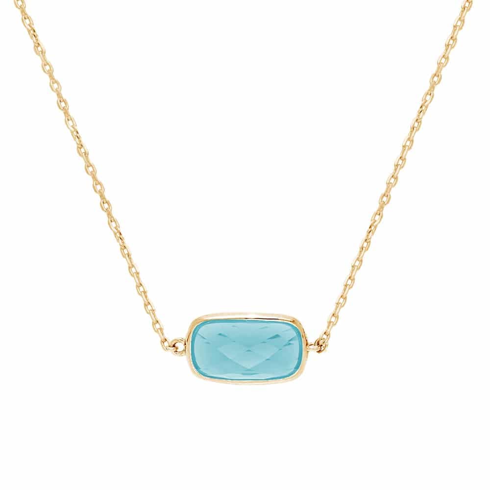 Collier petit galet argent doré pierre vert eau