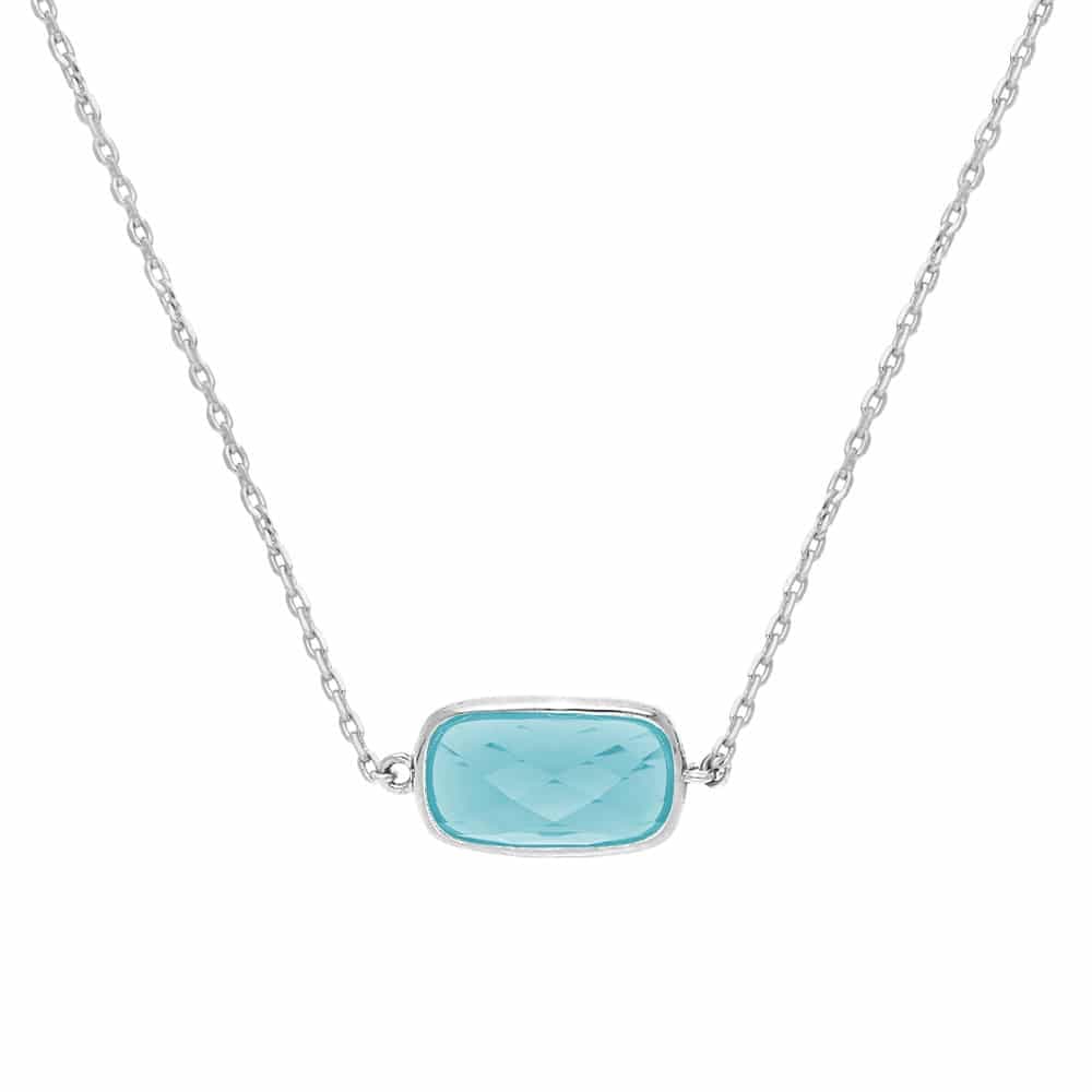 Collier petit galet argent pierre vert eau
