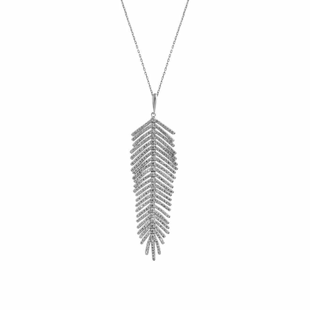 Collier plume argent sertie