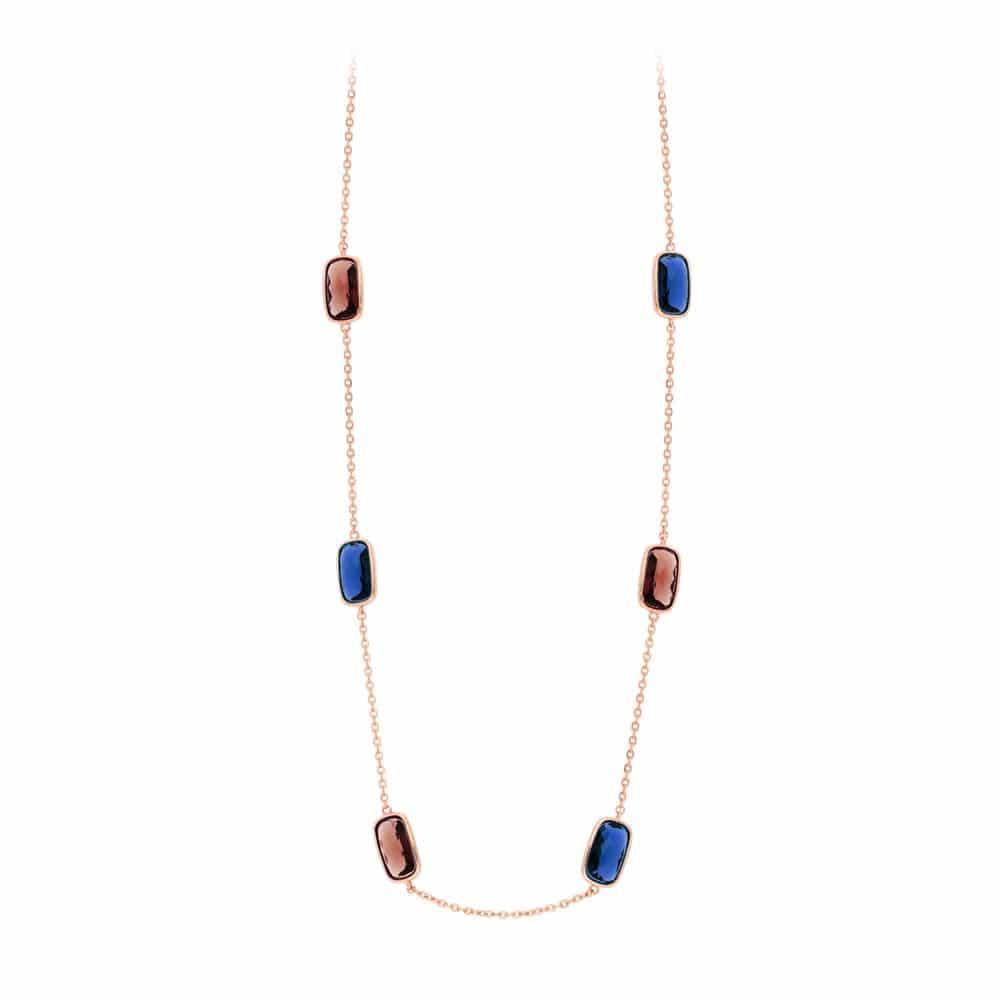Collier rose petits galets cristal marine et prune