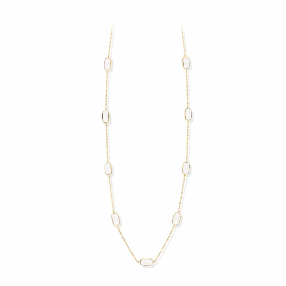 Collier sautoir argent doré galet cristal blanc