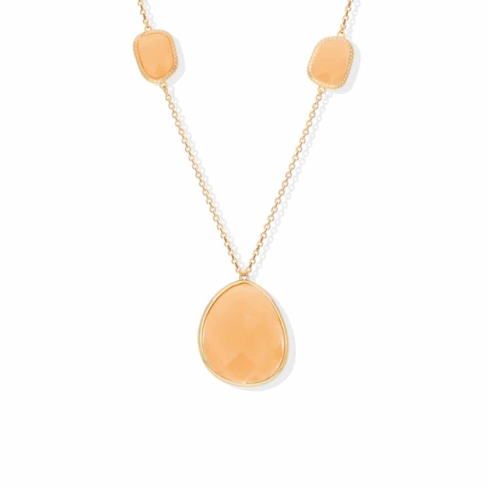 Collier sautoir argent doré galet cristal pêche