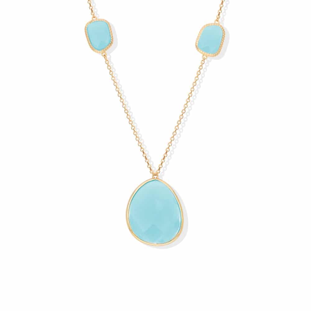 Collier sautoir argent doré galet cristal vert eau
