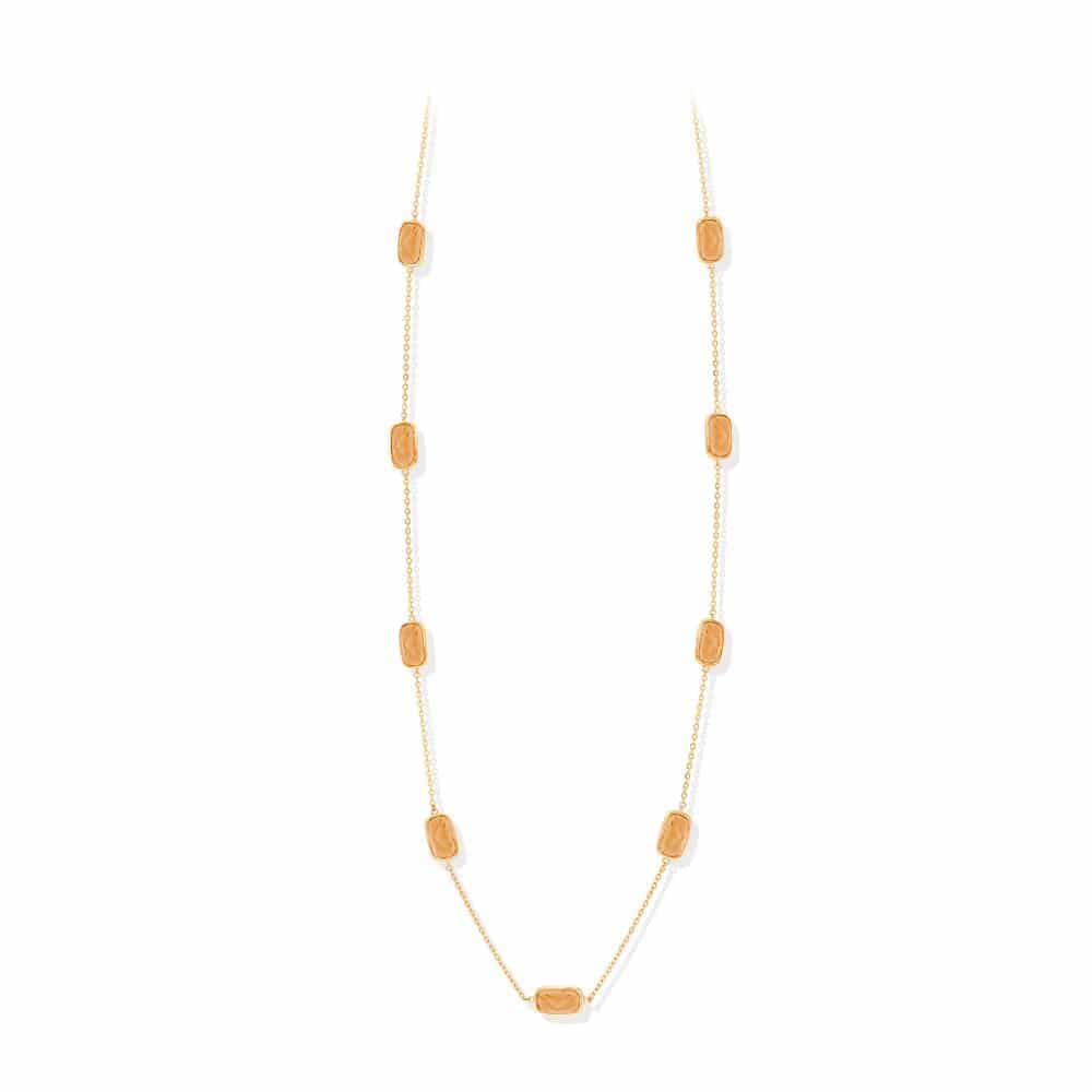 Collier sautoir argent doré galet pierre pêche