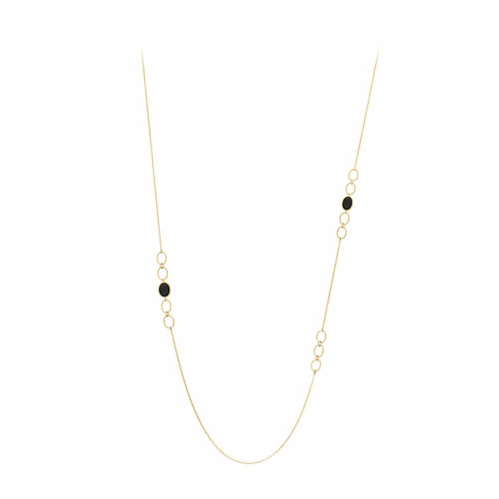 Collier sautoir argent doré pierres spinelle noire