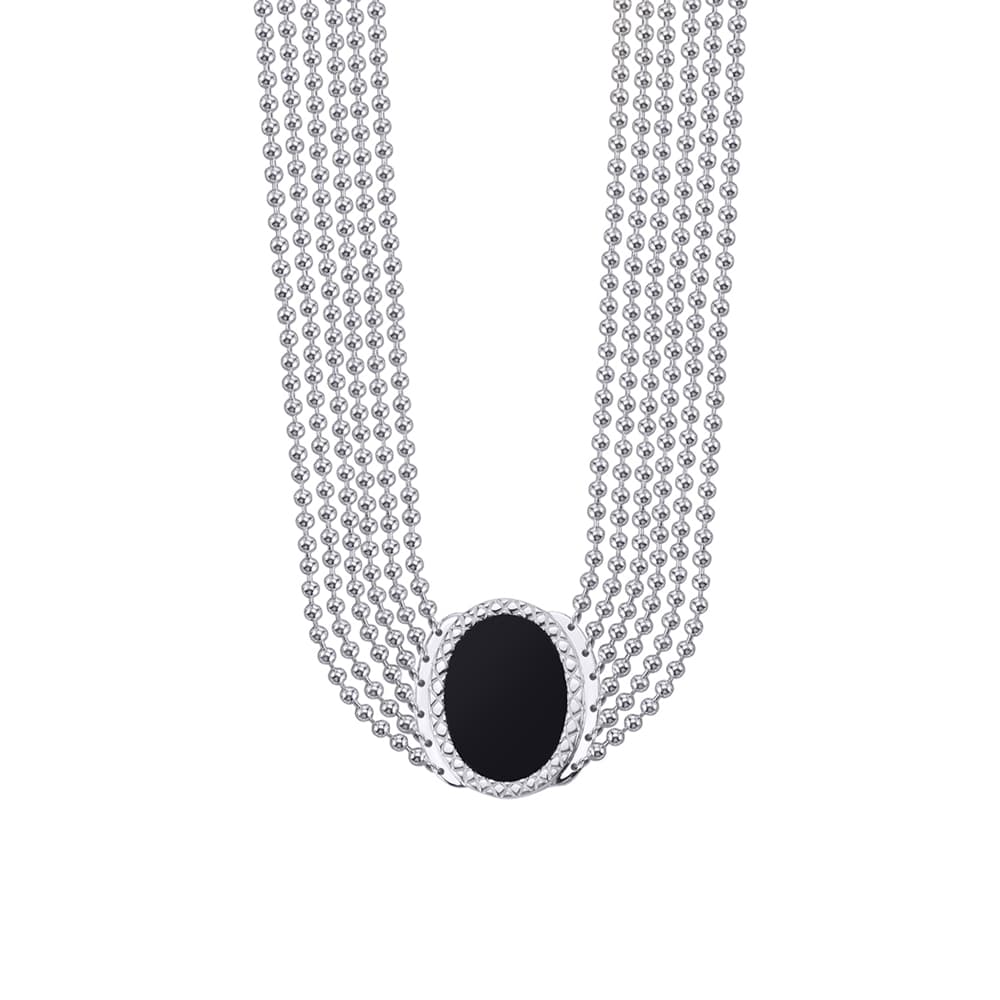 Collier argent Jacky chaine boule pierre onyx
