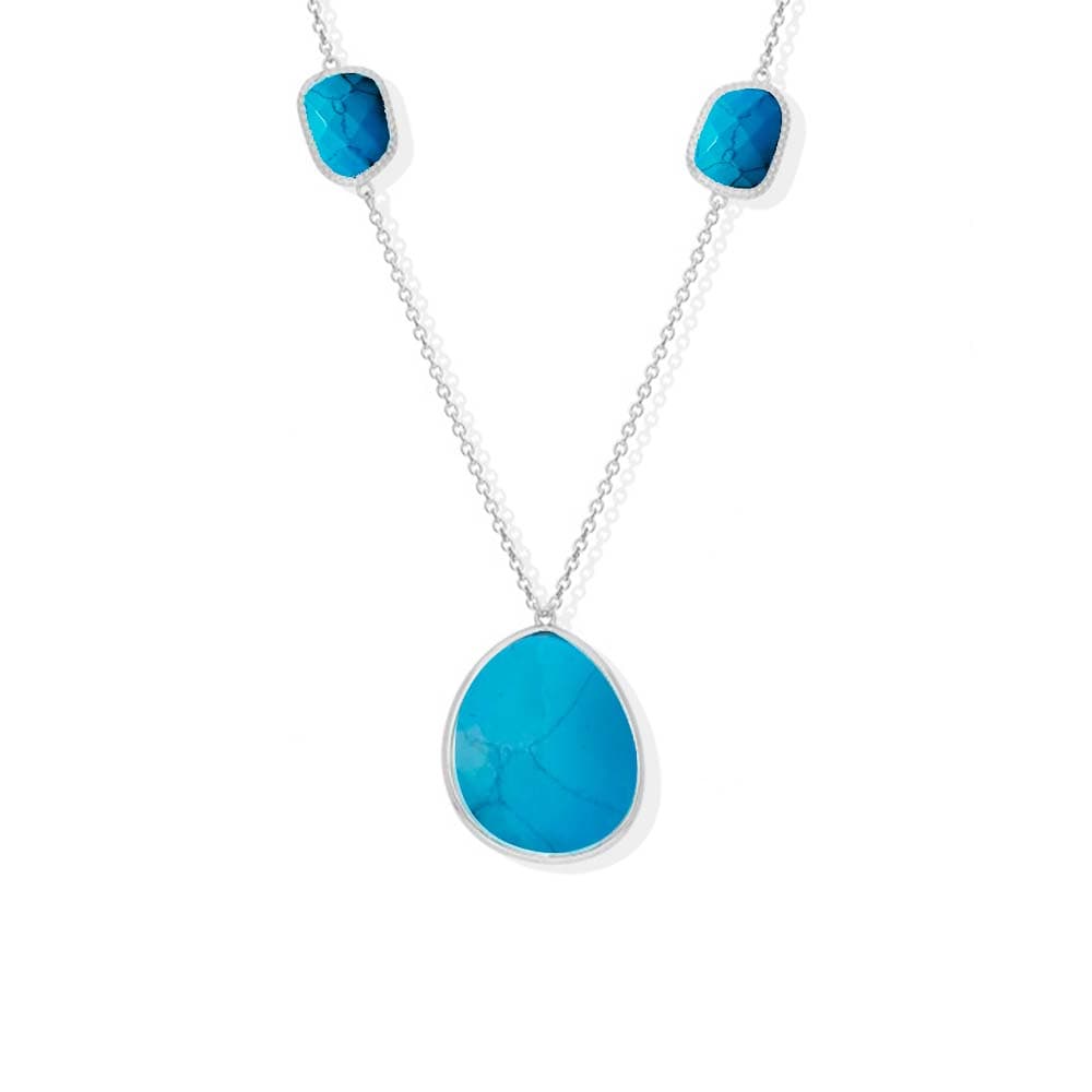 Collier sautoir argent galet cristal turquoise