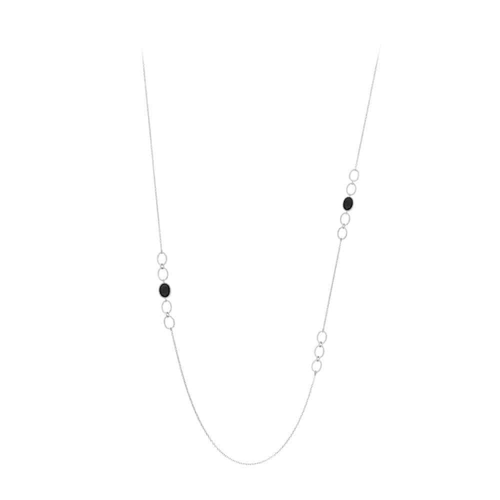 Collier sautoir argent pierres spinelle noire