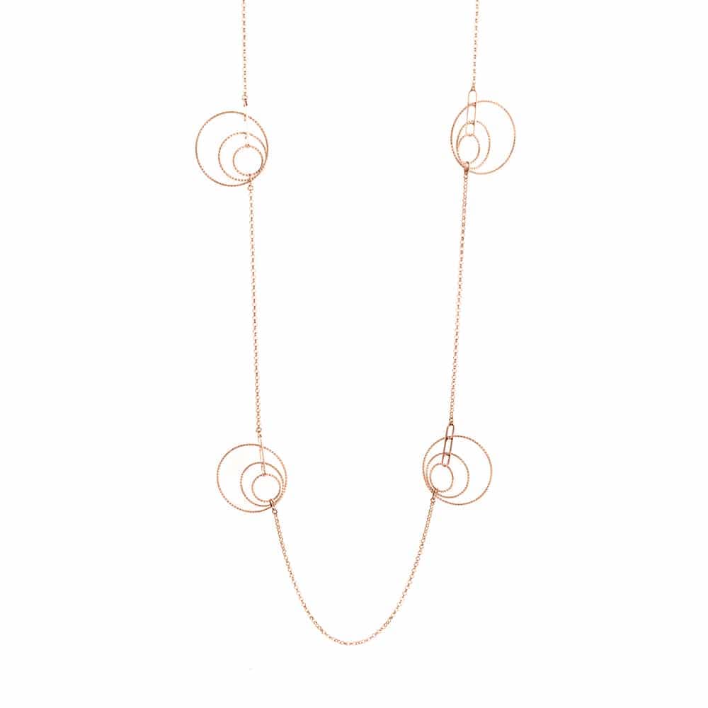 Collier  sautoir argent rose diamanté cercles