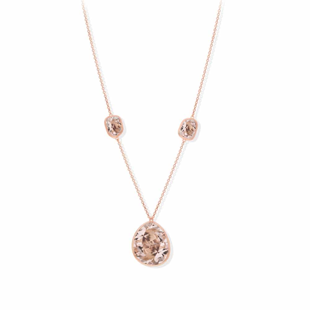 Collier sautoir rose avec pierre rose poudrée