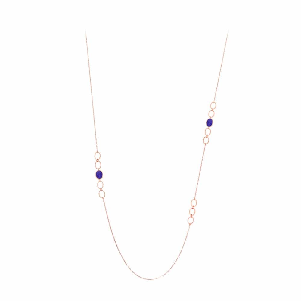 Collier sautoir argent rose pierres lapis lazuli