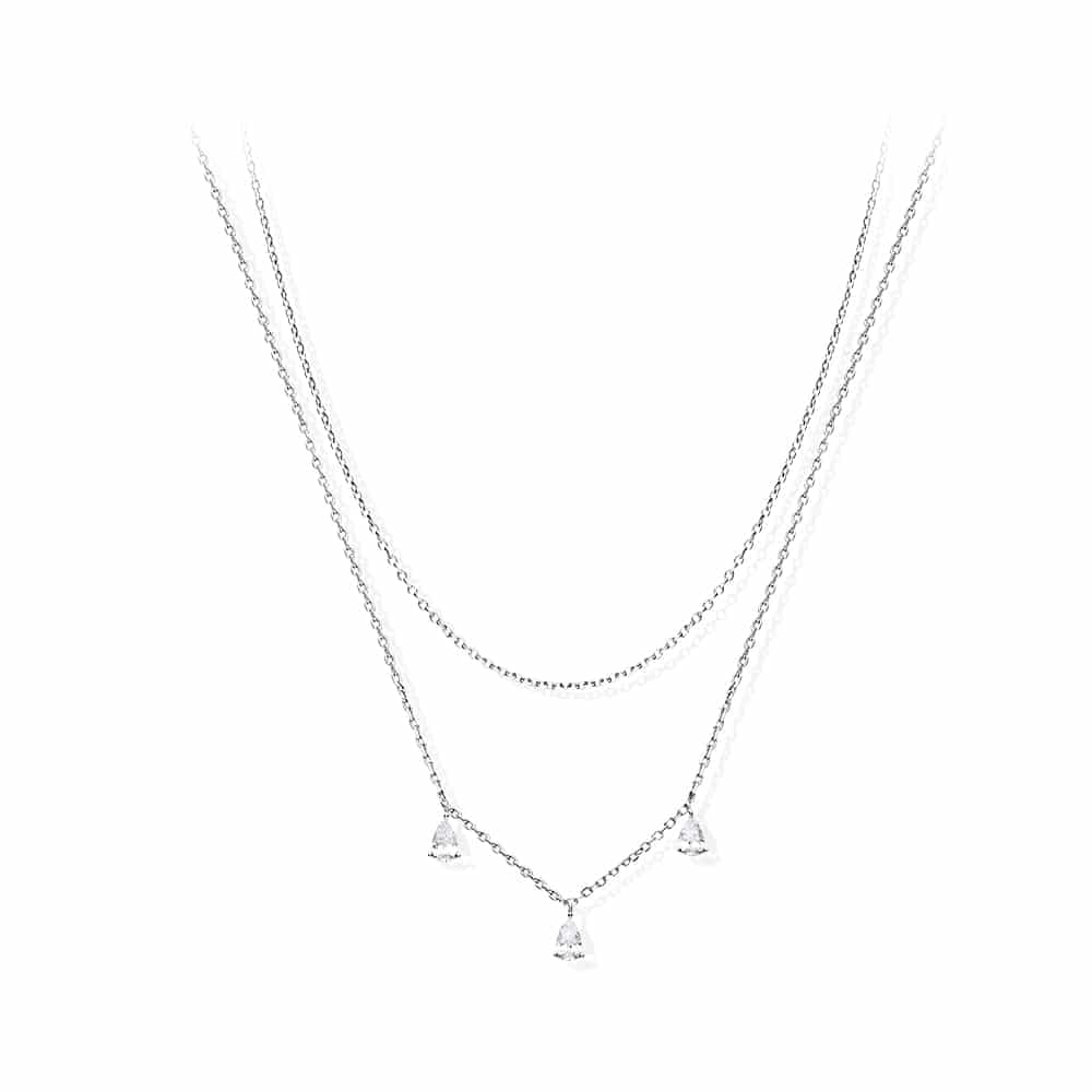 Double collier argent mirela serti zirconium blanc