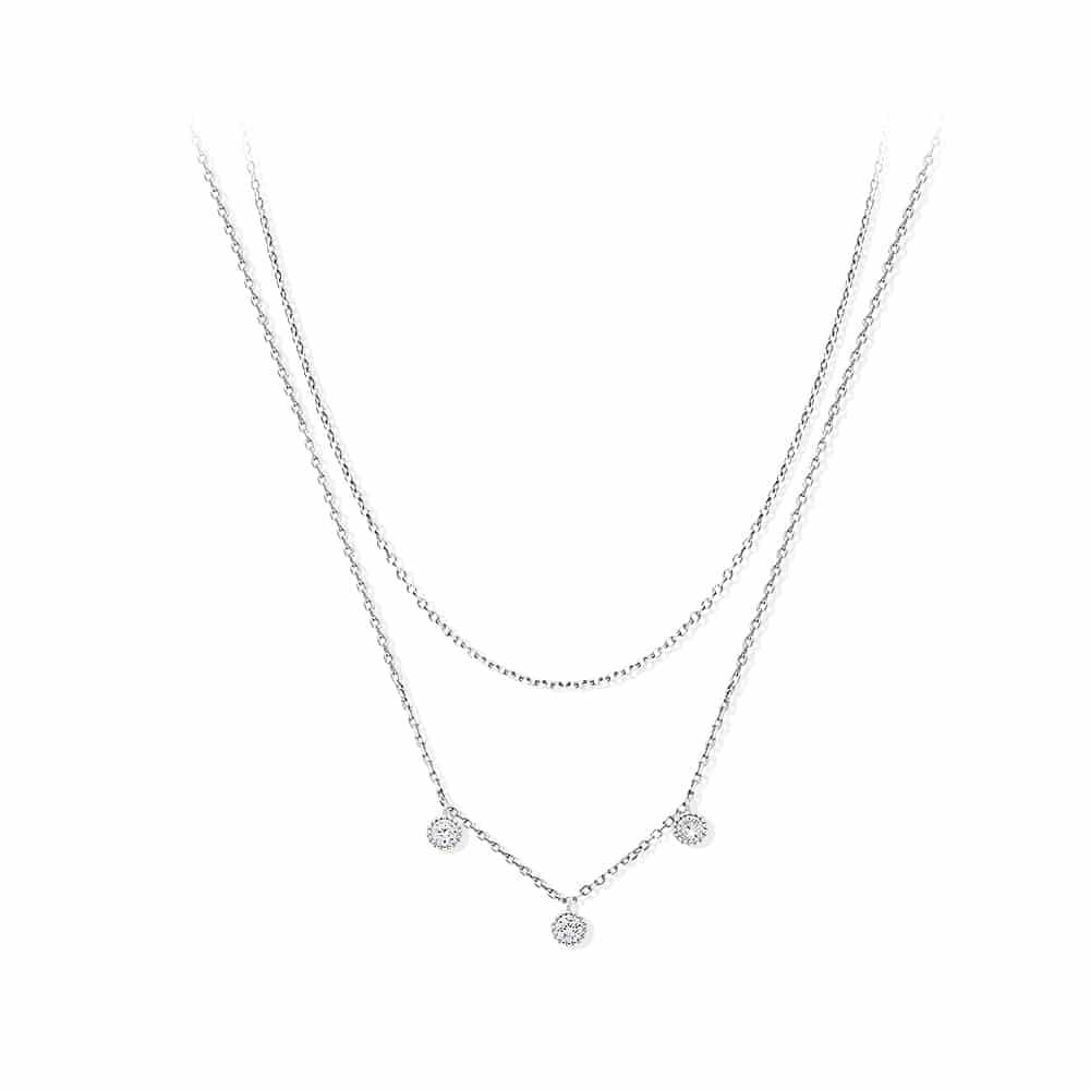 Double collier argent river serti zirconium