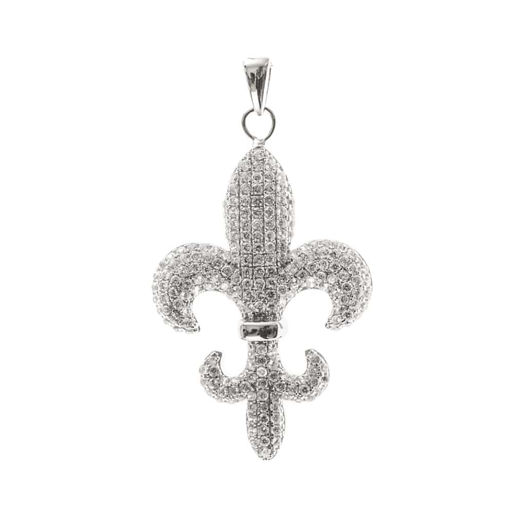 Pendentif argent sertie lys royal pierres blanches