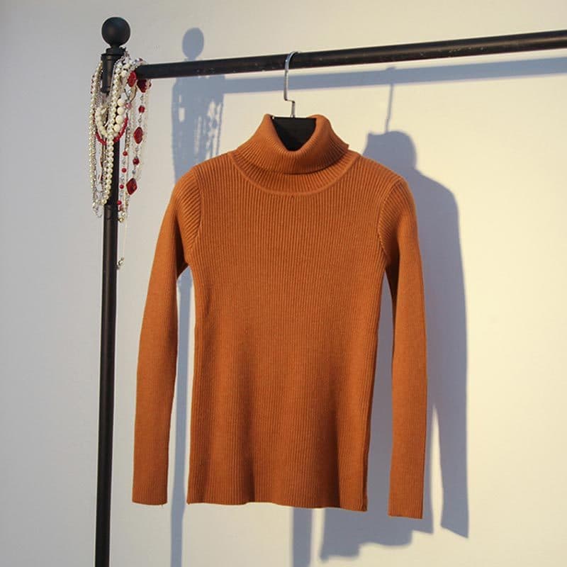 Pull à col roulé en coton - Type slim - Caramel - One size