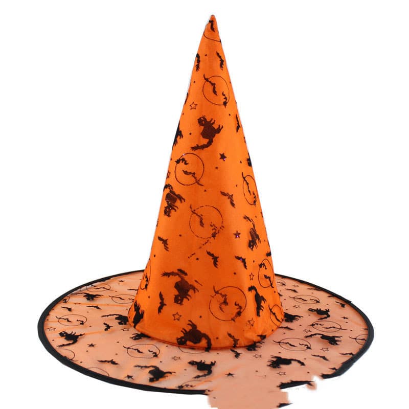 Chapeaux de sorcières/ magiciennes Halloween - Flocked witch hat orange