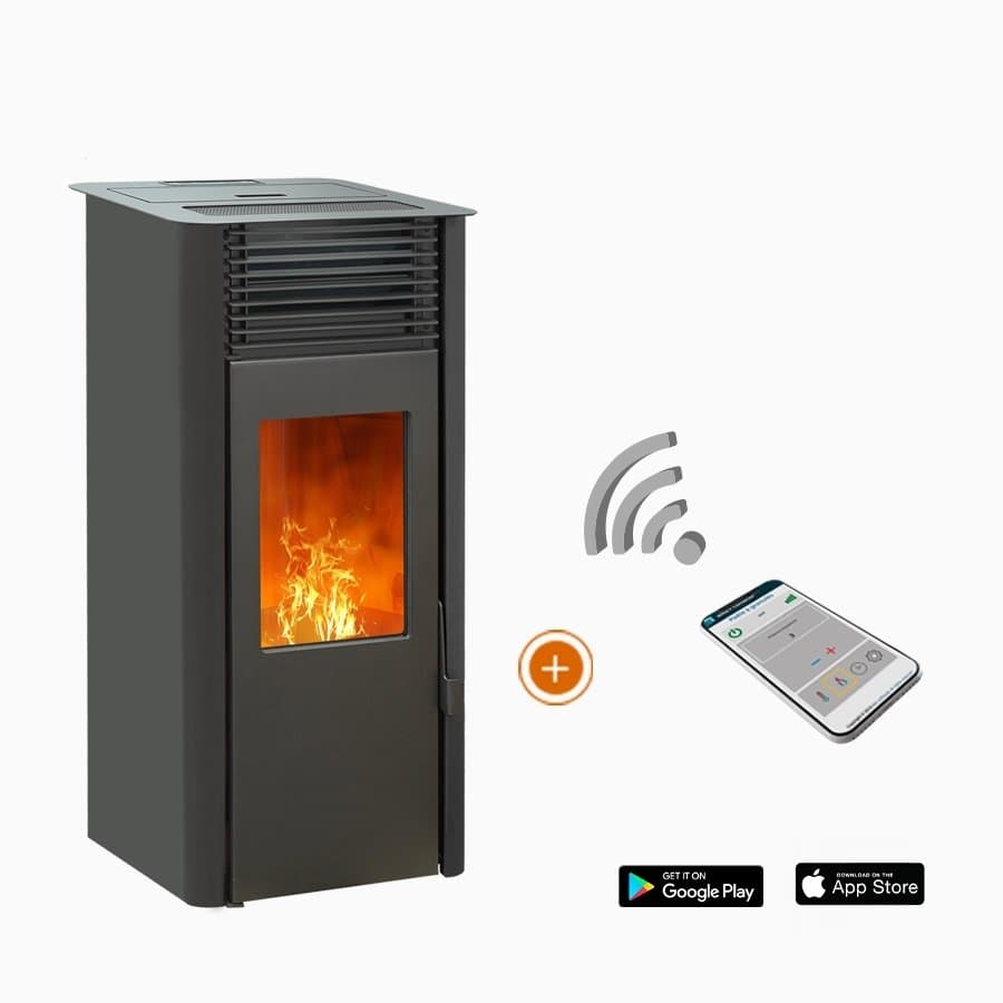 Poêle à granulés Etanche EMAFLAM REVA 9 kW Noir + Boitier Wifi offert