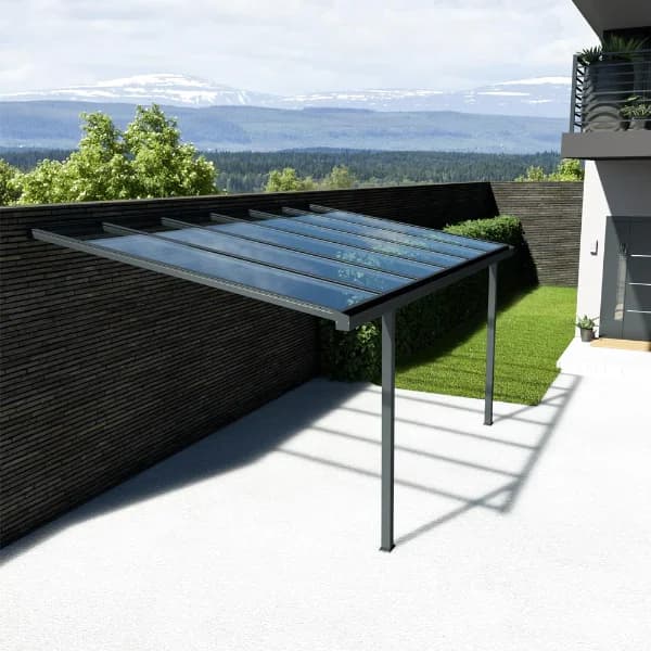 Abris de voiture en aluminium adossé avec toiture en polycarbonate