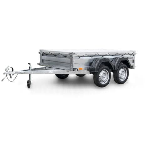 Remorque double essieu en acier 233 cm ridelles avant/arrière ouvrantes 235T Bâche plate