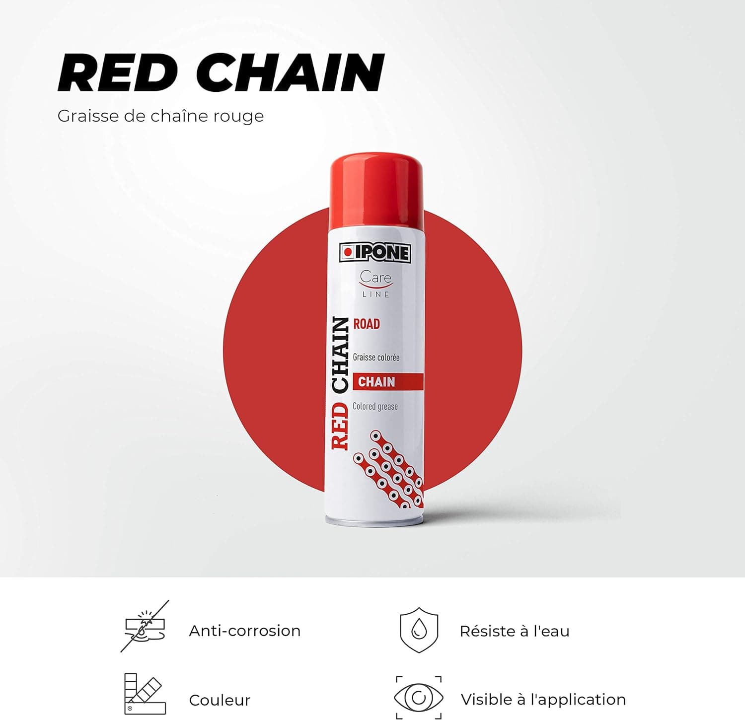 Graisse chaîne moto Ipone Chain-Road 250ml list: Rouge|Blanc|Rouge|Bleu