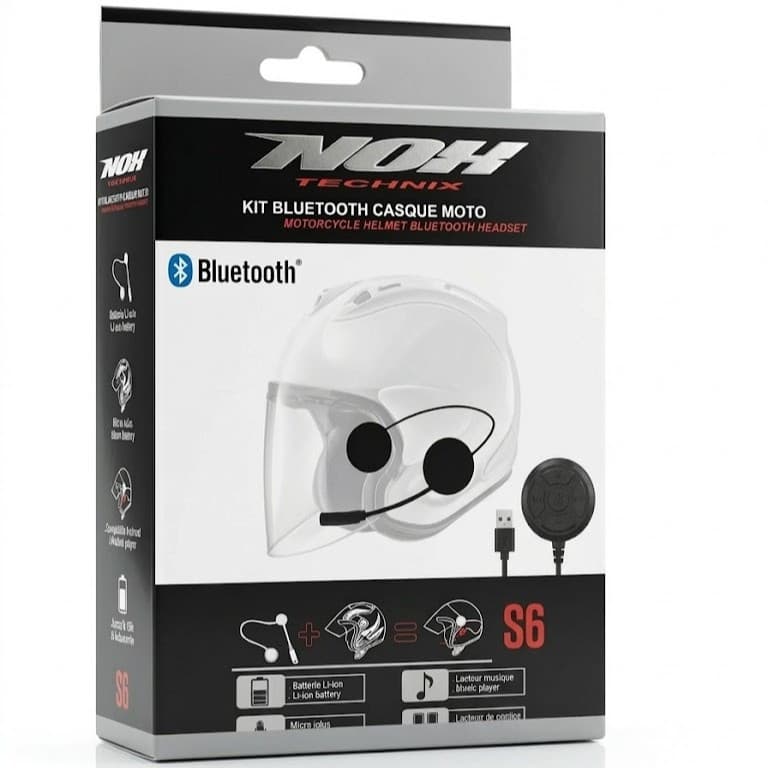 Kit Intercom Bluetooth S6 pour Nox N220s & Casque Jet Noir