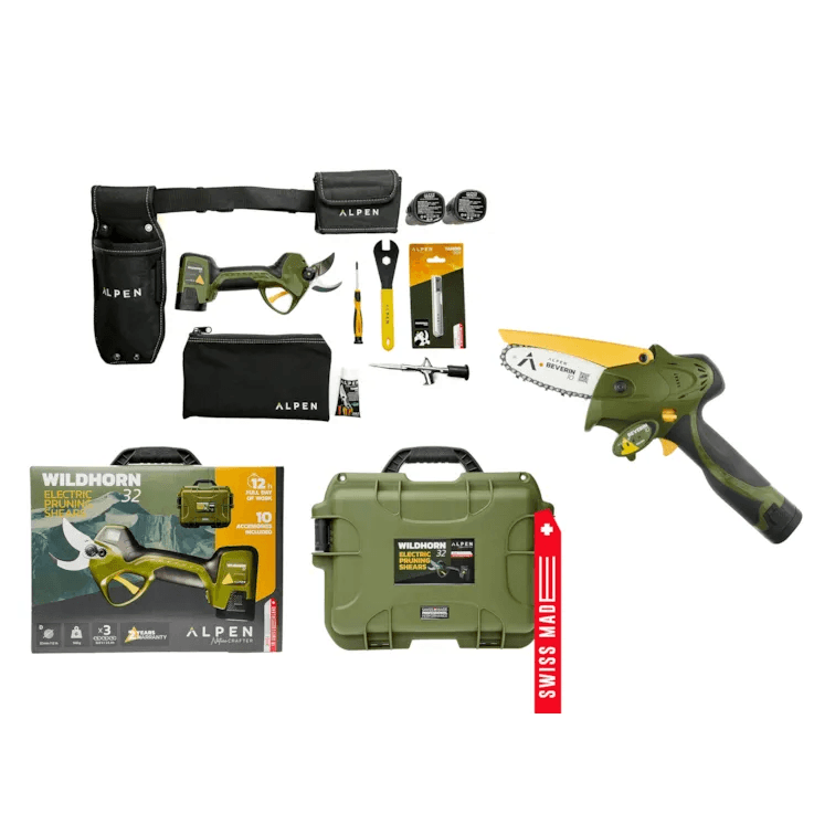 ALPEN elektro Gartenschere Wildhorn 32 Set + Elektro-Kettensäge Beverin 10