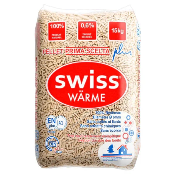 Pellet Swiss Warme EN+A1 DIN+, 100% drewno iglaste – paleta 70 worków po 15 kg